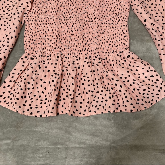 beachlunchlounge New Lauren Polka Dot Rayon Smocked Top S/P Pink - Picture 6 of 16